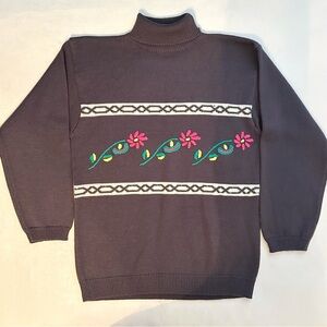 Vintage Didi Special Knitwear Stitched Embroidered Flower Turtleneck Sweater M/L